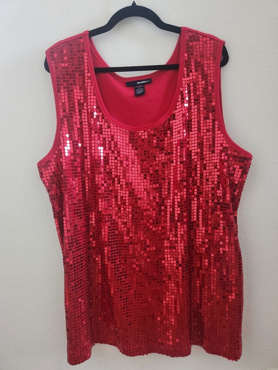 Denim 24/7 Tops - Denim 24/7 Red Sequin Scoop Neck Tank Top